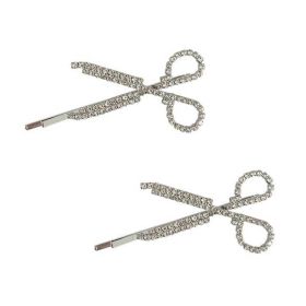 2 Piece Silver Scissors Rhinestone Hair Clips Halloween Gothic Bangs Metal Punk Rock Hair Clips