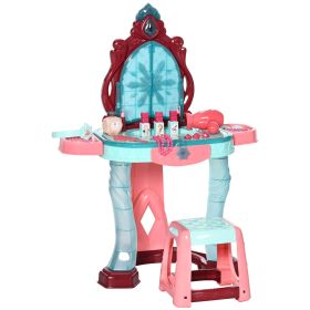 Qaba Kids Vanity Set with Self-Opening Magic Mirror, Princess Makeup Vanity Table Set with Music, Tabletop with Lights
