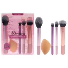 Everyday Essential Set by Real Techniques for Women - 5 Pc Blush Brush - 400, Miracle Complexion Sponge, Deluxe Crease Brush - 300