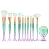 11Pcs Mermaid Makeup Brush Face Eyebrow Lip Eyeliner Brush Green Gold Tool Set