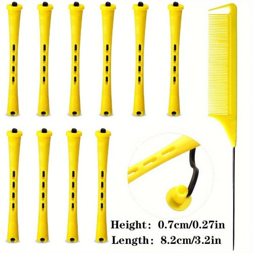 10pcs Professional Hair Perm Rods with Comb and Elastic Rubber Bands - Short Curlers for Perfect Hair Styling and Hairdressing