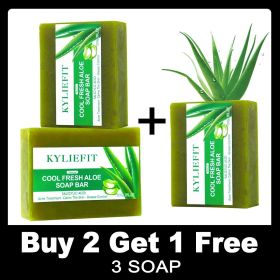 KYLIEFIT Cool Fresh Natural Aloe Vera Soap Bar for All Skin Types, Reduce Blemish, Lightening, Oil Control, Deep Clean (Smell: Buy 2 get 1 free)